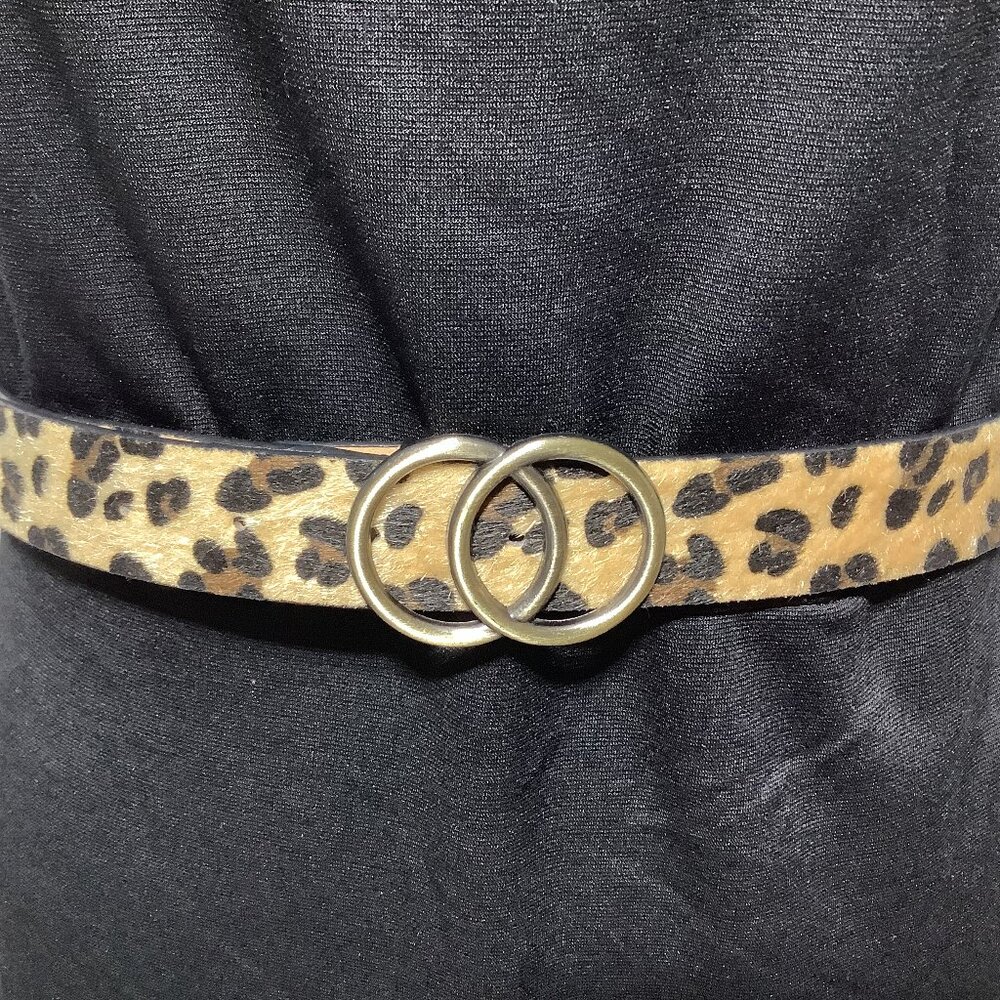 LEOPARD PRINT STYLISH COWHIDE BELT GOLD BUCKLE- WAIST 39.5 INCHES